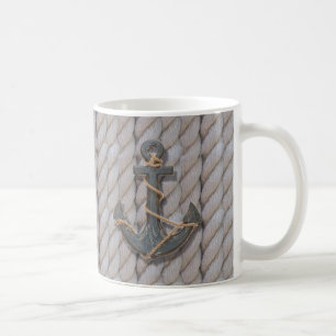 Mug ancre nautique de corde côtière grise de plage