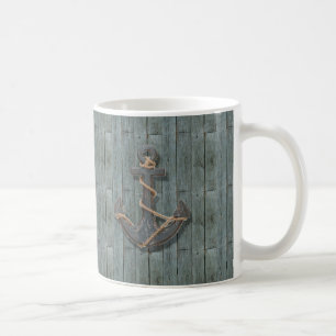 Mug Ancre nautique en bois de plage turquoise rustique