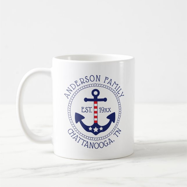 Mug Ancre patriotique nautique Nom de famille (Gauche)