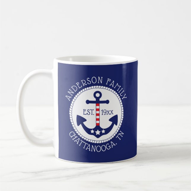 Mug Ancre patriotique nautique Nom de famille Marine B (Gauche)