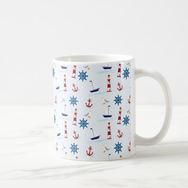 Mug Ancres océaniques nautiques et phares Café Cu (Droite)