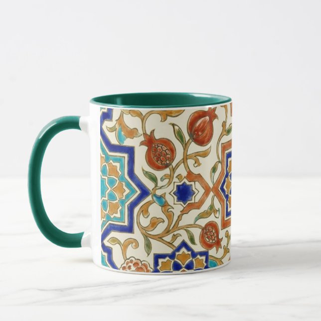 Mug Andalusian Pomegranate & Blue Star Geometric Tile  (Gauche)