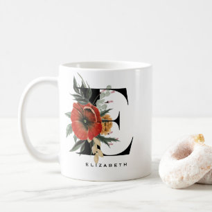 Mug Anémones à l'aquarelle Botaniques Lettre E Monogra