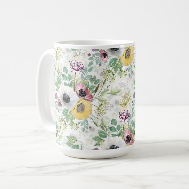 Mug Anémones rose, blanc et jaune. (Devant gauche)