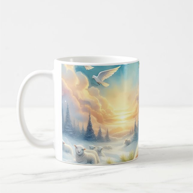 Mug Ange de Noël avec agneau en paix en hiver (Gauche)