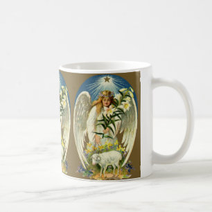 Mug Ange de Pâques vintage, Agneau, Fleur Lily, Star d