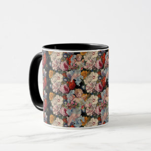 MUG ANGE ROMANTIQUE RASSEMBLANT ROSES ET FLEURS ROSES