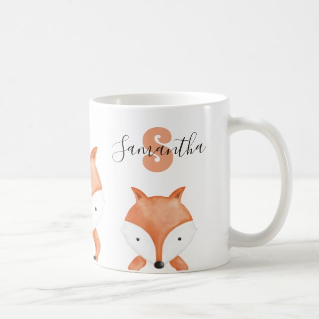 Mug Animal Watercolor Fox Nom Monogramme (Droite)