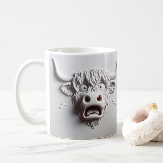 Mug Animaux amusants de vache de haute-terre rayée 3D (Avec donut)