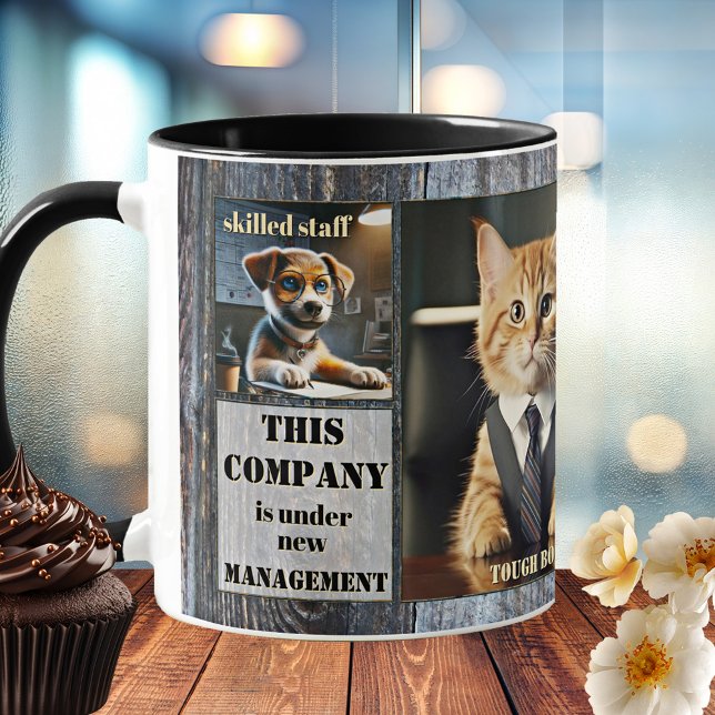 Mug Animaux amusants Photo du bureau (Funny office mug featuring 4 of your custom photos (optional) on a rustic industrial design)