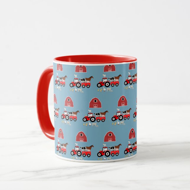 Mug Animaux de ferme et tracteur rouge Barnyard Boys M (Devant gauche)