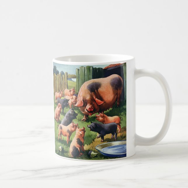 Mug Animaux de ferme vintages, Cochon avec de mignons  (Droite)