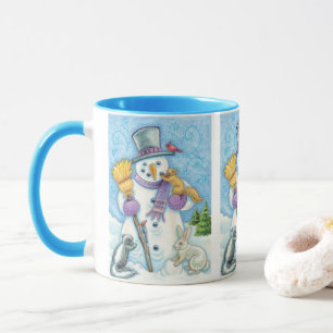 Mug Animaux mignons construisant un bonhomme de neige 