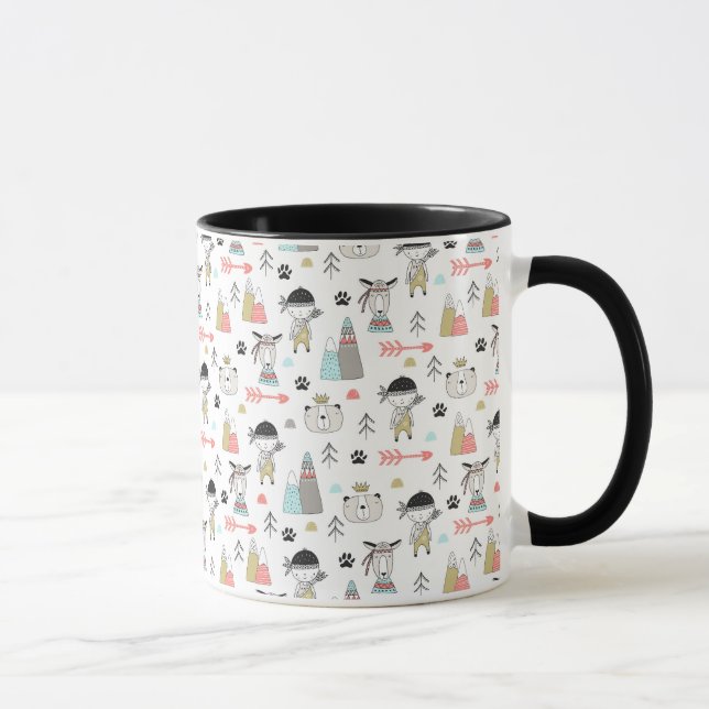 Mug Animaux mignons de région boisée et motif indien (Droite)