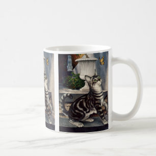 Mug Animaux vintages, mignon Tabby Cat papillon