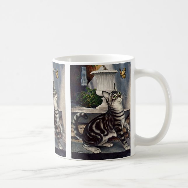 Mug Animaux vintages, mignon Tabby Cat papillon (Droite)