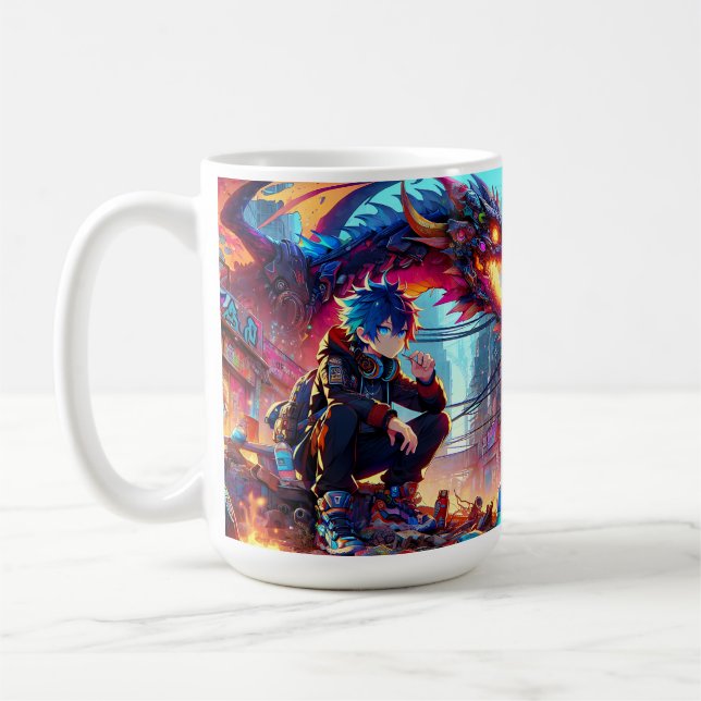 Mug Anime Boy et Dragon dans un monde dystopique (Gauche)