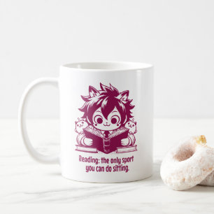 Mug Anime Catboy lit un livre et une citation drôle
