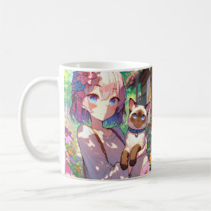 Mug Anime Girl et chat siamois Personnalisé