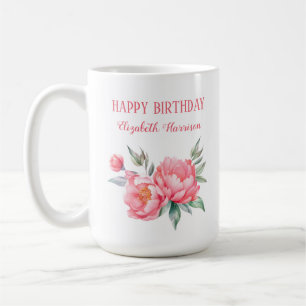 Mug Anniversaire botanique élégant de Pink Peony