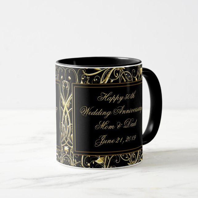 Mug Anniversaire de mariage noir de Flourish (Devant droit)