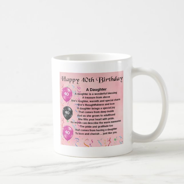 Mug Anniversaire de poème de fille quarantième (Droite)