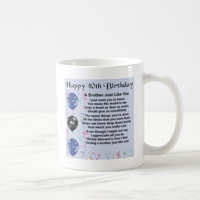 Mug Anniversaire de poème de frère quarantième (Droite)