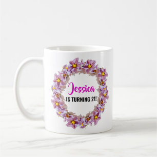 Mug Anniversaire des 21 ans rose, violet et bleu