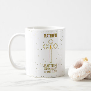 Mug Anniversaire du Baptême Croix d'or personnalisée