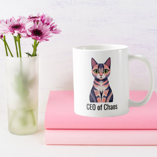 Mug Anniversaire Funny Chat "PDG de Chaos" Chat Maman 