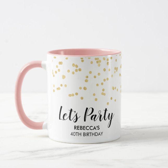 Mug Anniversaire Gold Faux Foil Confetti Nom personnal (Gauche)