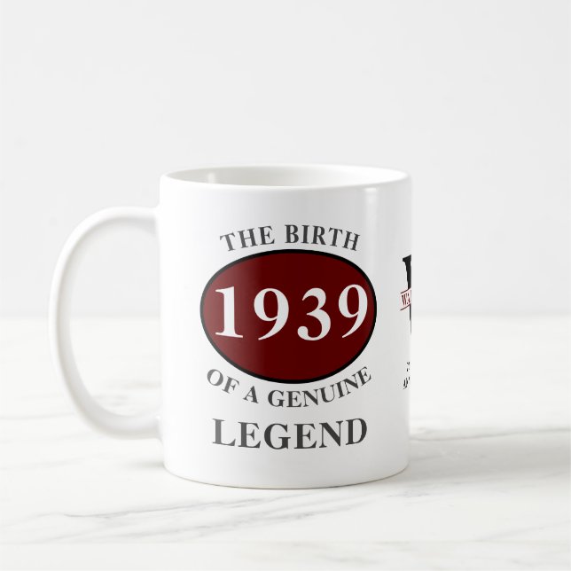 Mug Anniversaire personnalisé 1939 Monogramme Légende  (Gauche)