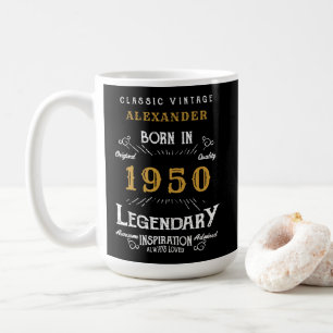 Mug Anniversaire personnalisé 1950 Légendaire Or Noir