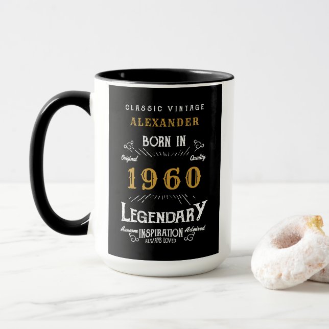 Mug Anniversaire personnalisé 1960 Ajouter un nom Lege (Avec donut)