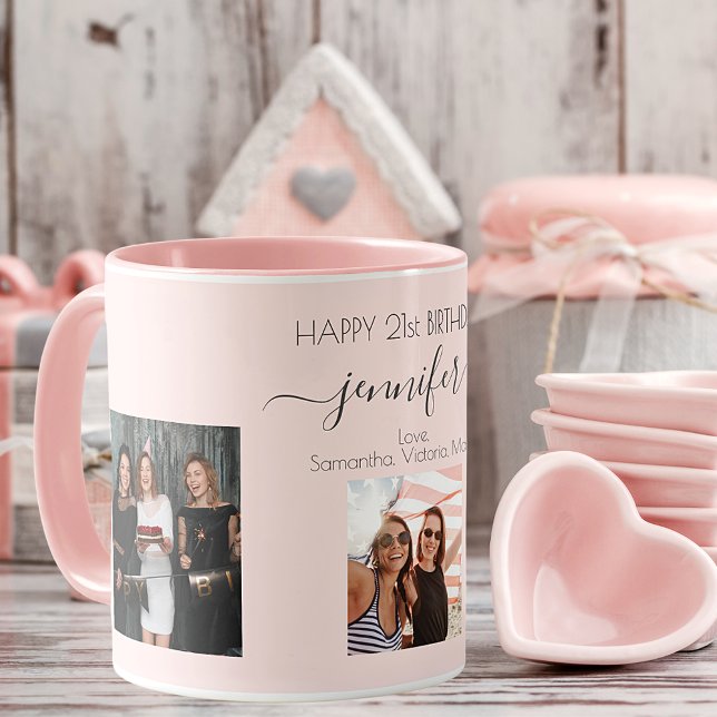 Mug Anniversaire personnalisé photo amis blush rose ch (Créateur téléchargé)
