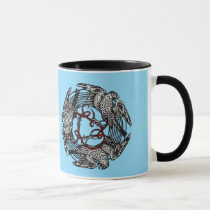 Mug Antique Bookplate Trois Hawks William de Morgan