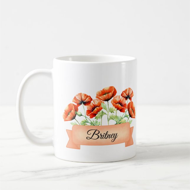 Mug Août Fleur Poppy Anniversaire (Gauche)