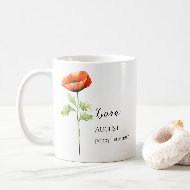 MUG AOÛT POPPY NAISSANCE FLEURS MOIS NOM CADEAU (Avec donut)