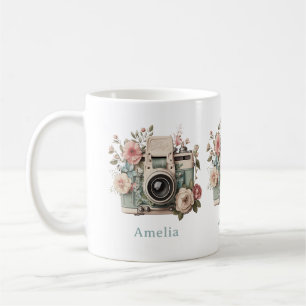 Mug Appareil photo avec image rétro pastel de fleurs