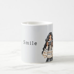 Mug Appareil Photo Sourire Pull Fille Noire