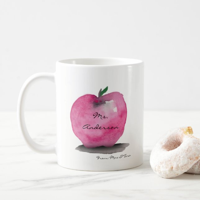Mug Apple avec le nom de professeur, de l'étudiant, (Avec donut)
