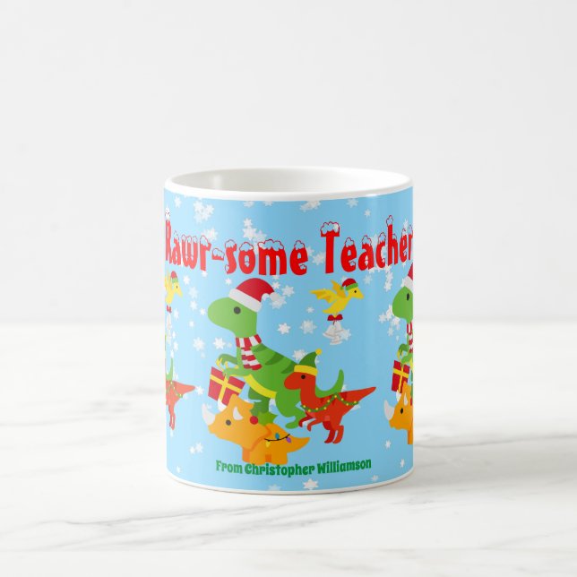 Mug Appréciation de l'enseignant de Noël Enfants Dinos (Centre)