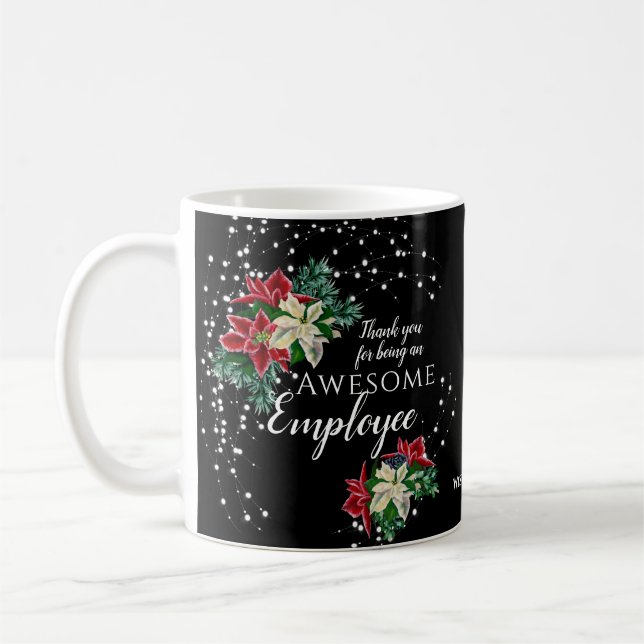 Mug Appréciation des employés de Noël Floral Black (Gauche)