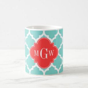 Mug Aqua Marocain #5 Corail Rouge 3 Initiale Monogramm
