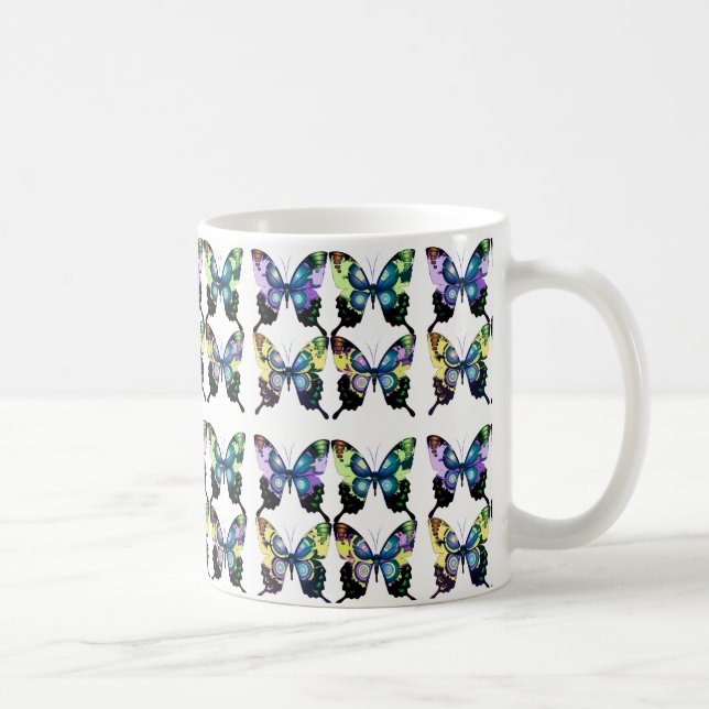 Mug Aqua, Rose, Art Déco - Papillons Élégants (Droite)