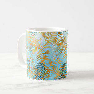 Mug Aqua Sky Green Gold Feuilles Tropicales    