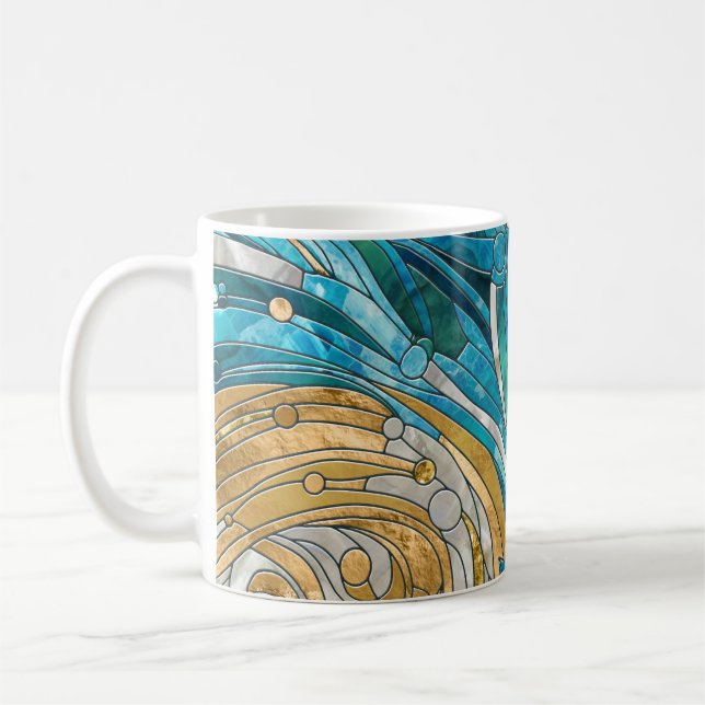 Mug Aquamarine River Mosaic Art Abstrait (Gauche)