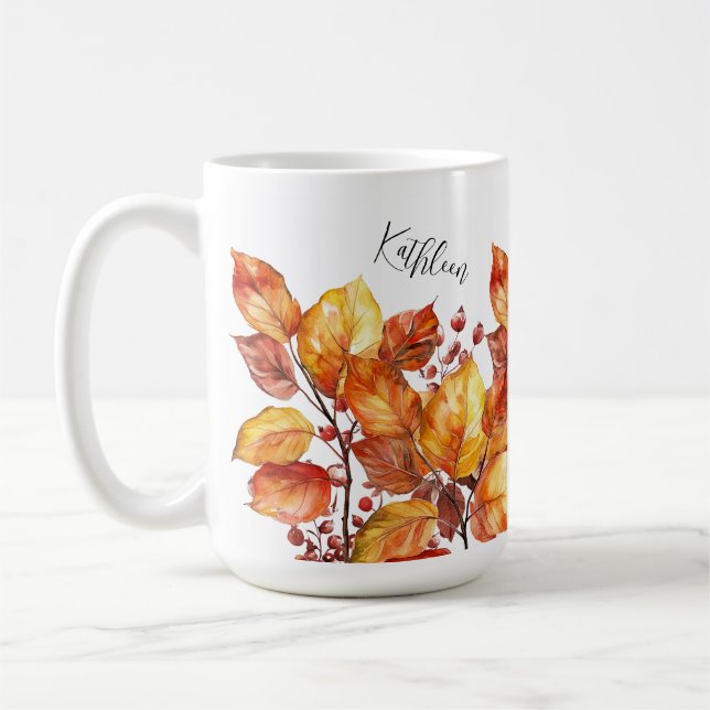 Mug Aquarell Automne Feuilles Design (Gauche)
