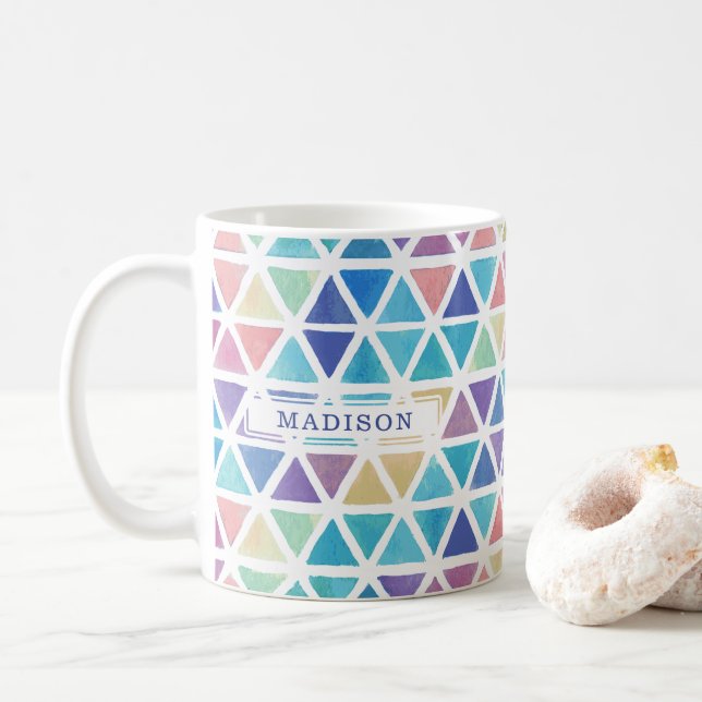 Mug Aquarelle Abstraite Géométrique (Tons Coral Reef) (Avec donut)
