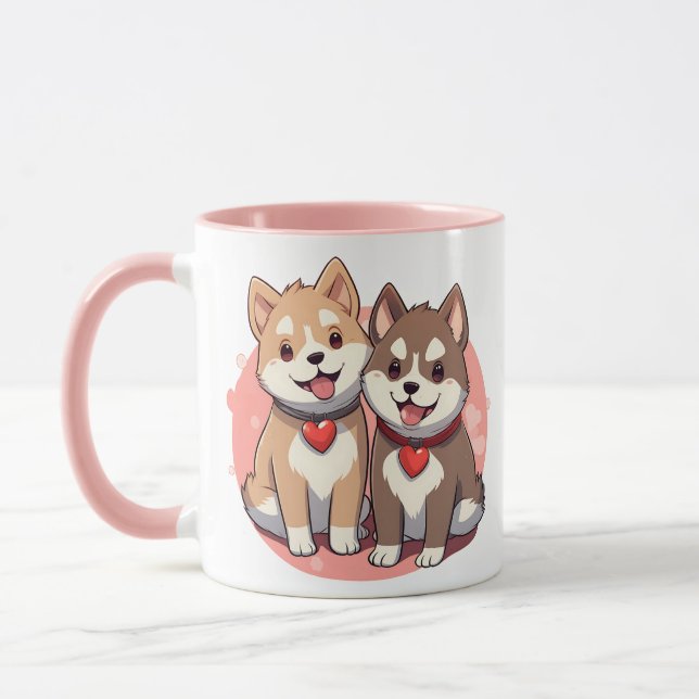 Mug Aquarelle Akita Puppies (Gauche)